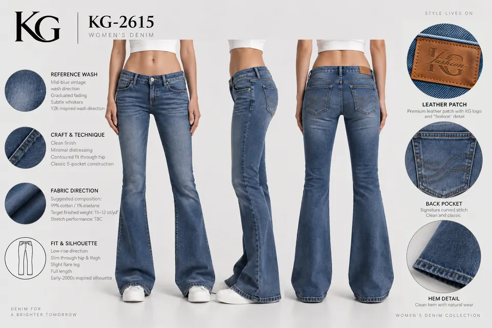KG-2615 women’s mid-blue vintage low-rise flare development board