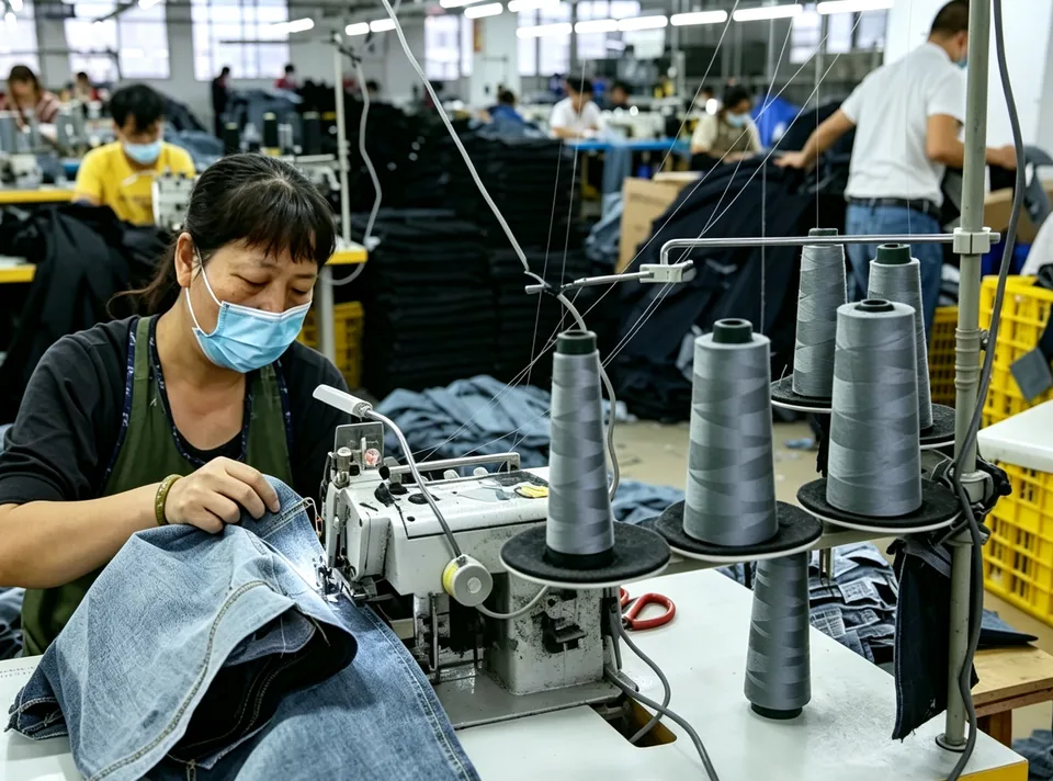 Specialty sewing operation at the KG FASHION denim factory